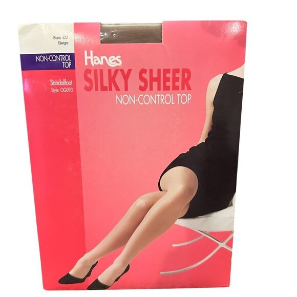 Hanes Silky Sheer Non-Control Top Sandalfoot Pantyhose Size CD Beige Vintage - Picture 1 of 8